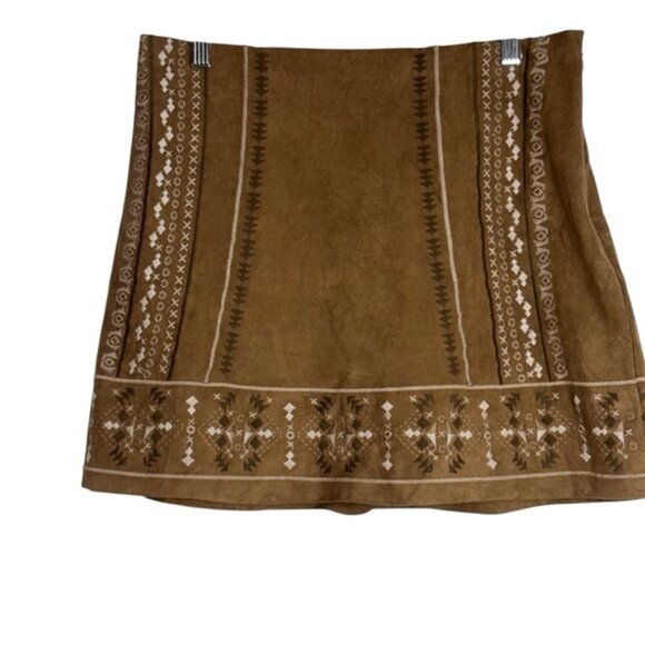Abercrombie & Fitch Women’s Size 8 Brown Mini Skirt Embroidered Faux Suede Fall - Picture 1 of 10